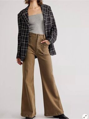 MOTHER The Roller Sneak Carpers Brown Wide Leg Jeans 34 High Rise Basics Minimal